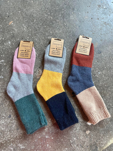 Mens Colour Block Print Cosy Ribbed Socks