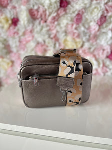 Double Zip Crossbody Bag with Funky Strap and Zippered Pouch