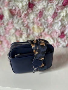 Double Zip Crossbody Bag with Funky Strap and Zippered Pouch