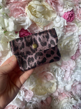 Load image into Gallery viewer, Metallic Leopard Print Leather Button Detail Coin Purse