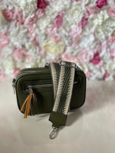 Double Zip Crossbody Bag with Funky Strap and Zippered Front Pocket