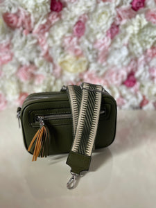 Double Zip Crossbody Bag with Funky Strap and Zippered Front Pocket