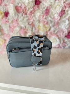 Double Zip Crossbody Bag with Funky Strap and Zippered Pouch
