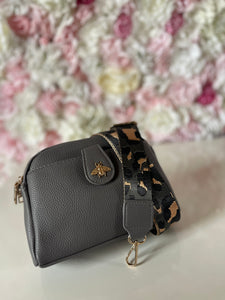 Double Zip Bee Crossbody Bag with Funky Strap