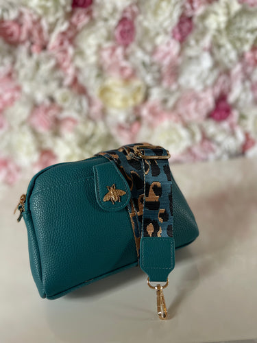 Double Zip Bee Crossbody Bag with Funky Strap