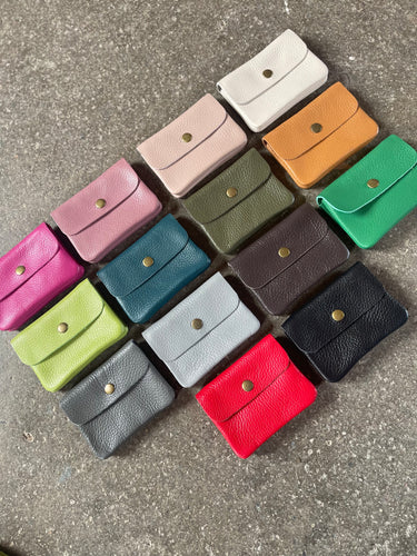Plain Leather Button Detail Coin Purse