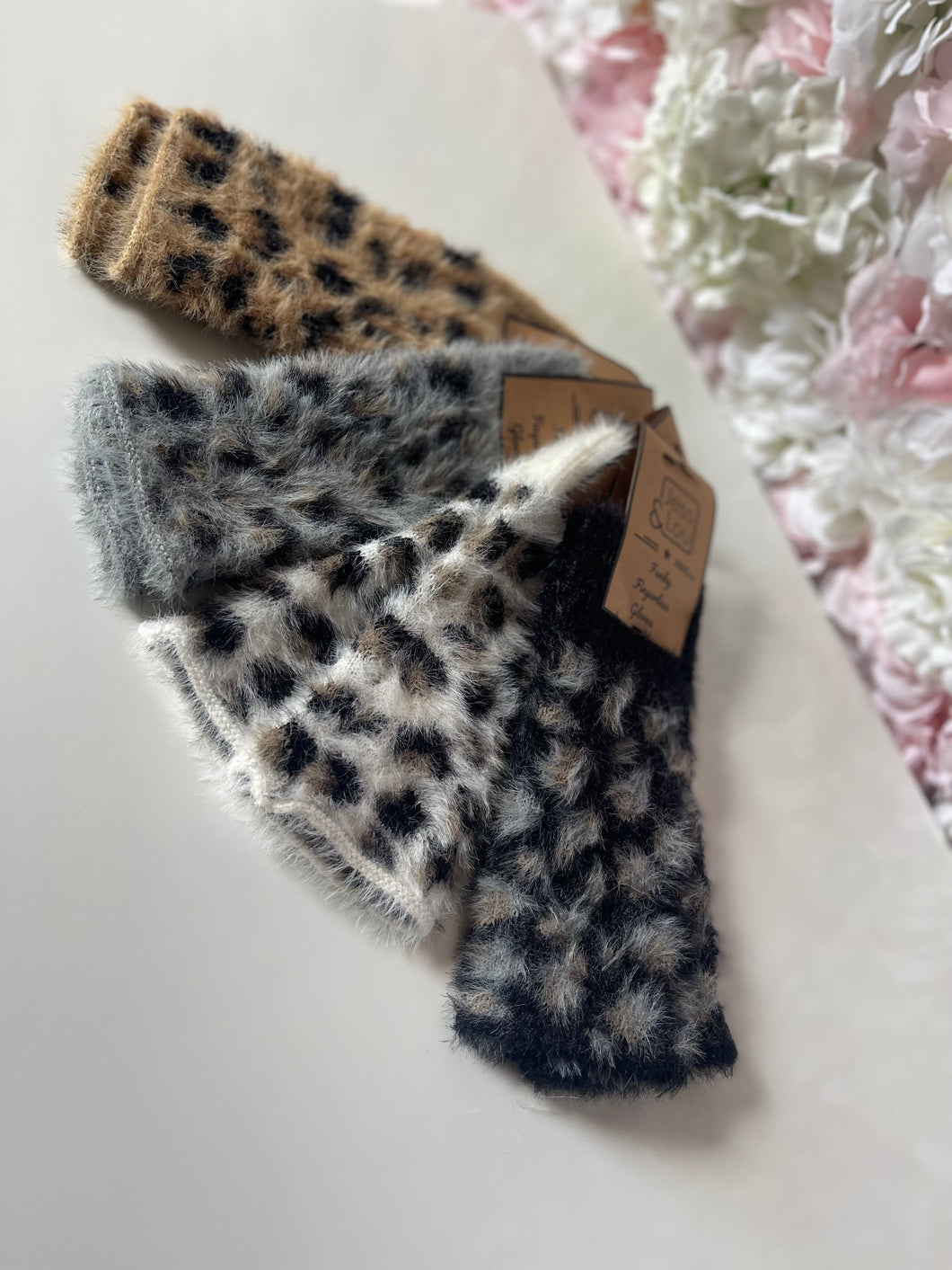 Leopard Print Soft Fingerless Gloves