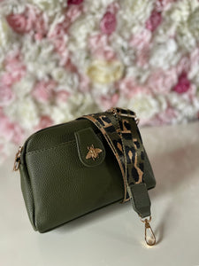 Double Zip Bee Crossbody Bag with Funky Strap