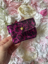 Load image into Gallery viewer, Metallic Leopard Print Leather Button Detail Coin Purse