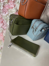 Load image into Gallery viewer, Double Zip Crossbody Bag with Funky Strap and Zippered Pouch