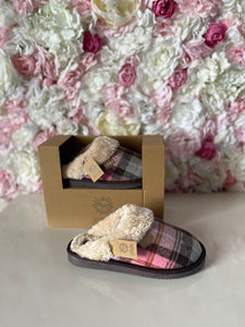Pink Tartan Hard Sole Slippers