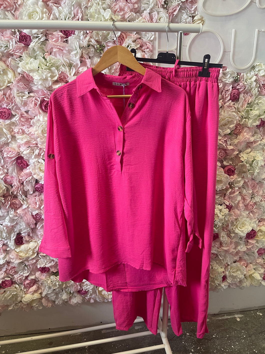 Summer Button Back Shirt with Wide Leg Trousers