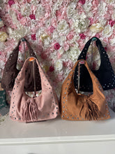 Load image into Gallery viewer, Press Stud Detail Faux Suede Slouchy Shoulder Bag