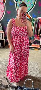 Pink Bold Leopard Print Shirred Dress