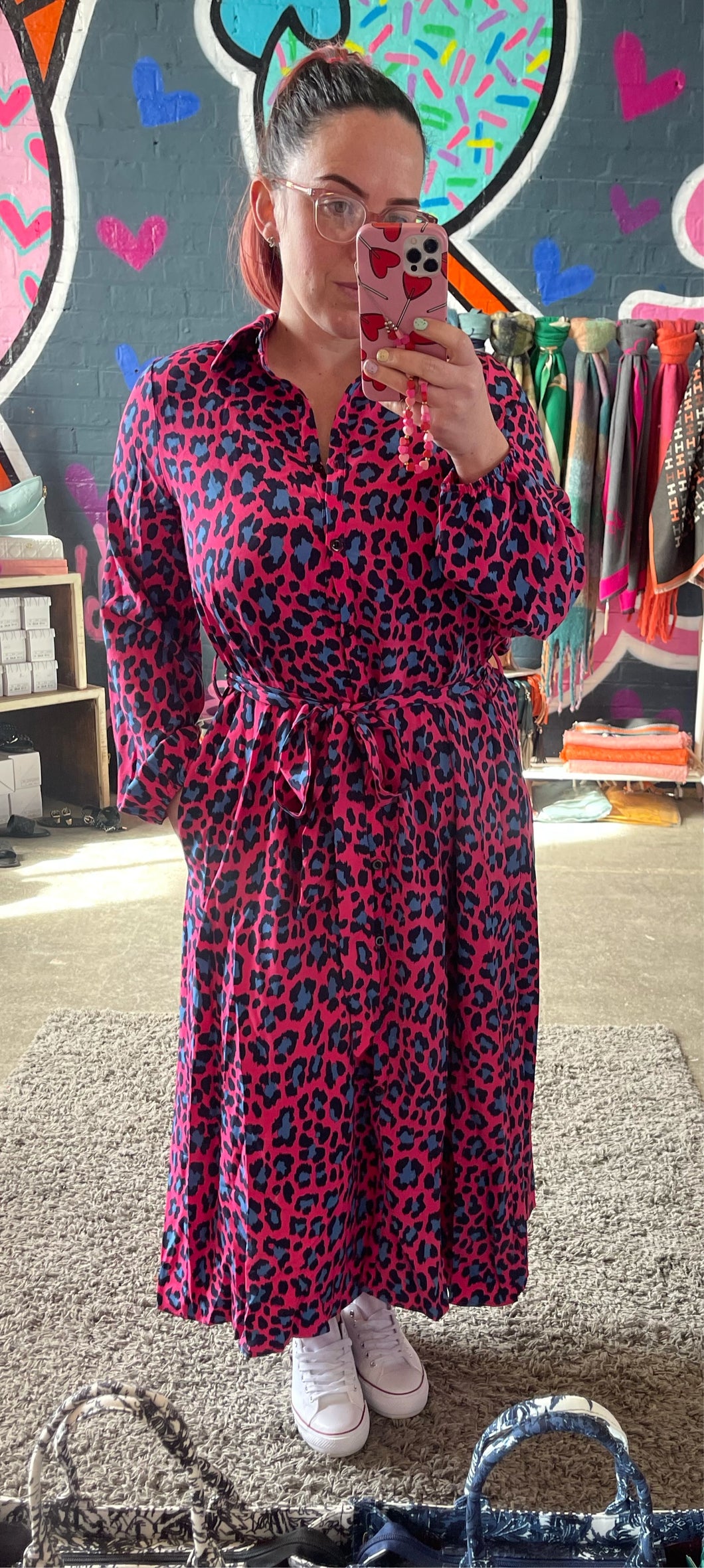 Pink Bold Leopard Print Shirt Dress